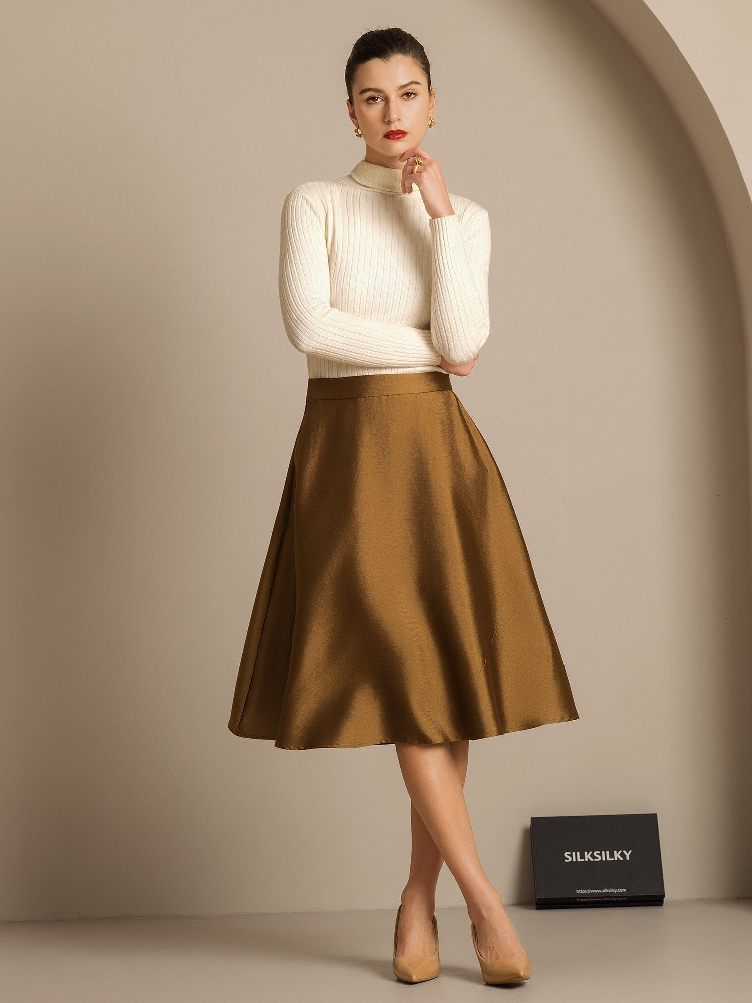 [Bronce] SilkSilky-ES 32Momme Silk-Wool Blend Skirt 006,