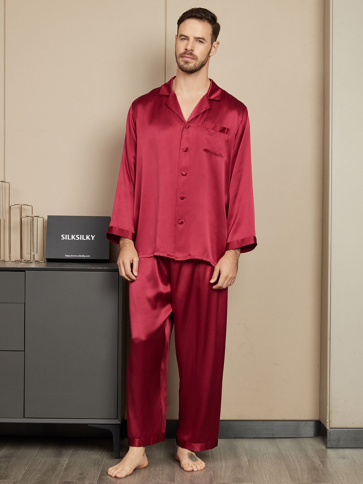 [Vino] SilkSilky-ES Seda Pura Mens Pajamas 001
