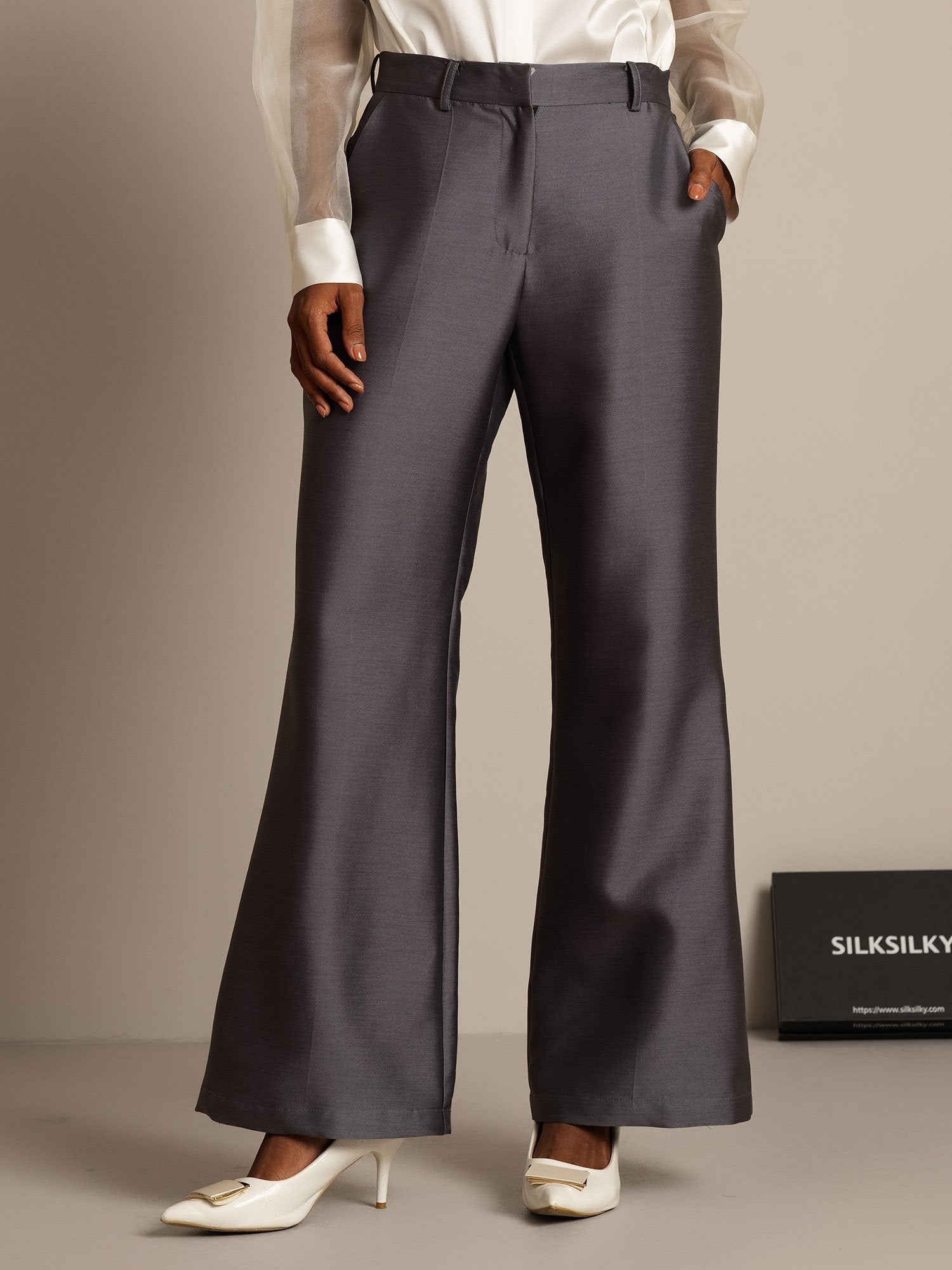 [Gris] SilkSilky-ES 32Momme Silk-Wool Blend Womens Pants 001,