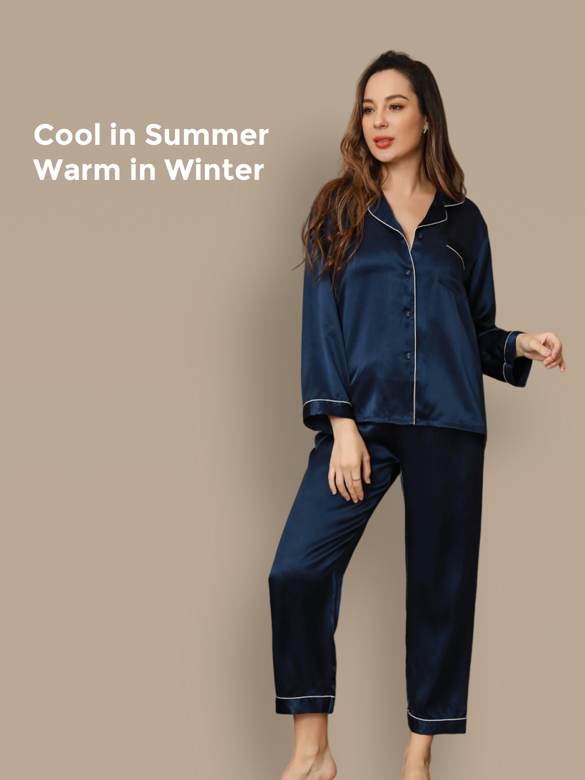 [Azul Oscuro] SilkSilky-ES Seda Pura Womens Pajamas 001