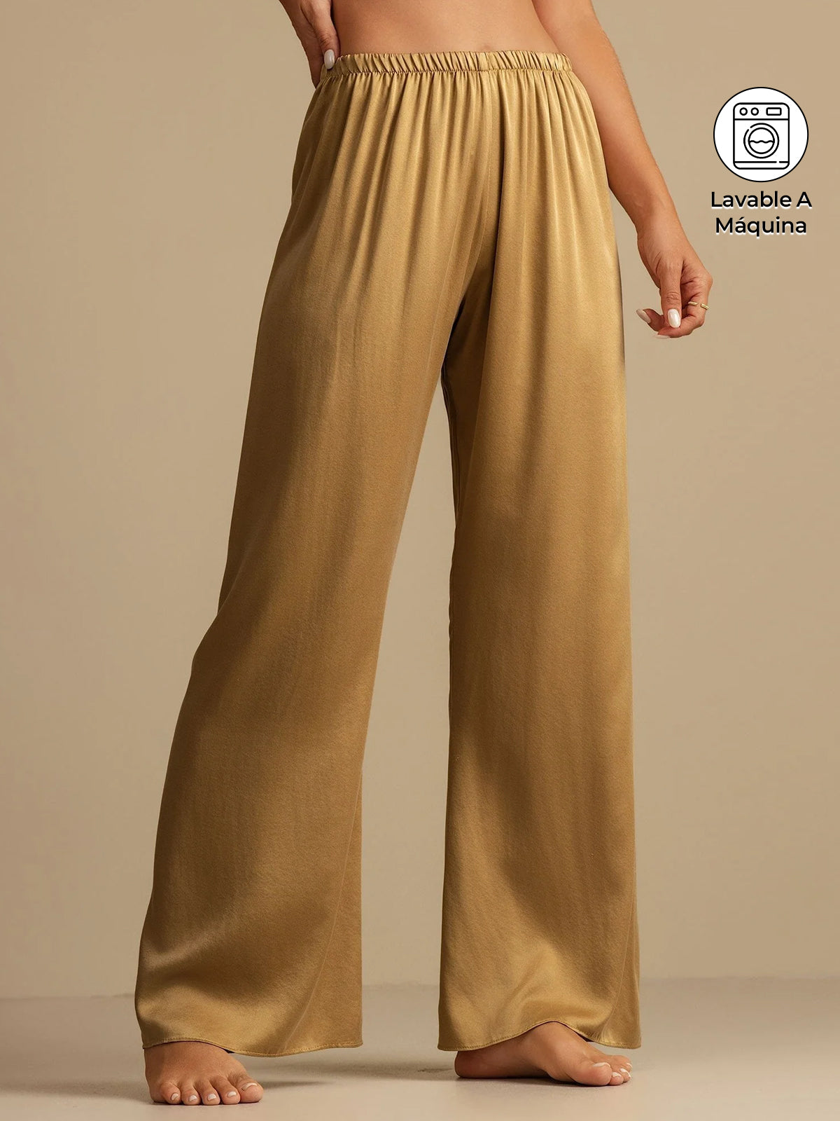 Pantalones de Dormir para Mujer de Pierna Ancha de Seda Lavable 19Momme con Cintura Elástica