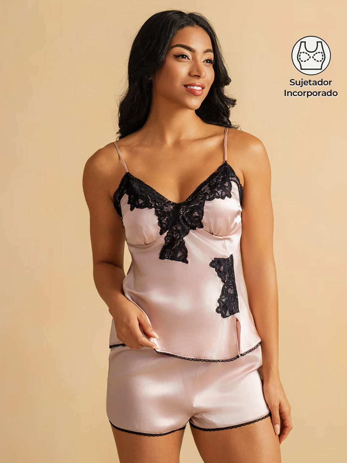 Set de Camisón de Seda Pura con Diseño de Dobladillo con Hendidura Lateral