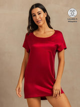 19 Momme Seda Lavable Manga Corta Cuello Redondo Camisón Corto