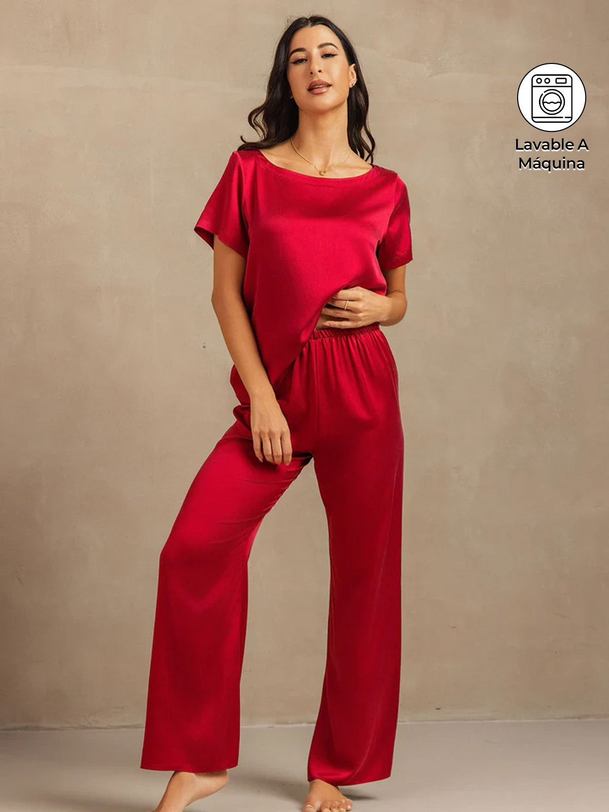 19 Momme Conjunto de Pijama de Seda Lavable de Manga Corta para Mujer