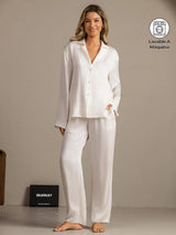 [Blanco] SilkSilky-ES 19Momme Manga larga Cuello de Muesca Pijamas de mujer 001
