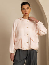 [Rosa] SilkSilky-ES Manga larga Cuello Alto Chaqueta de mujer 003