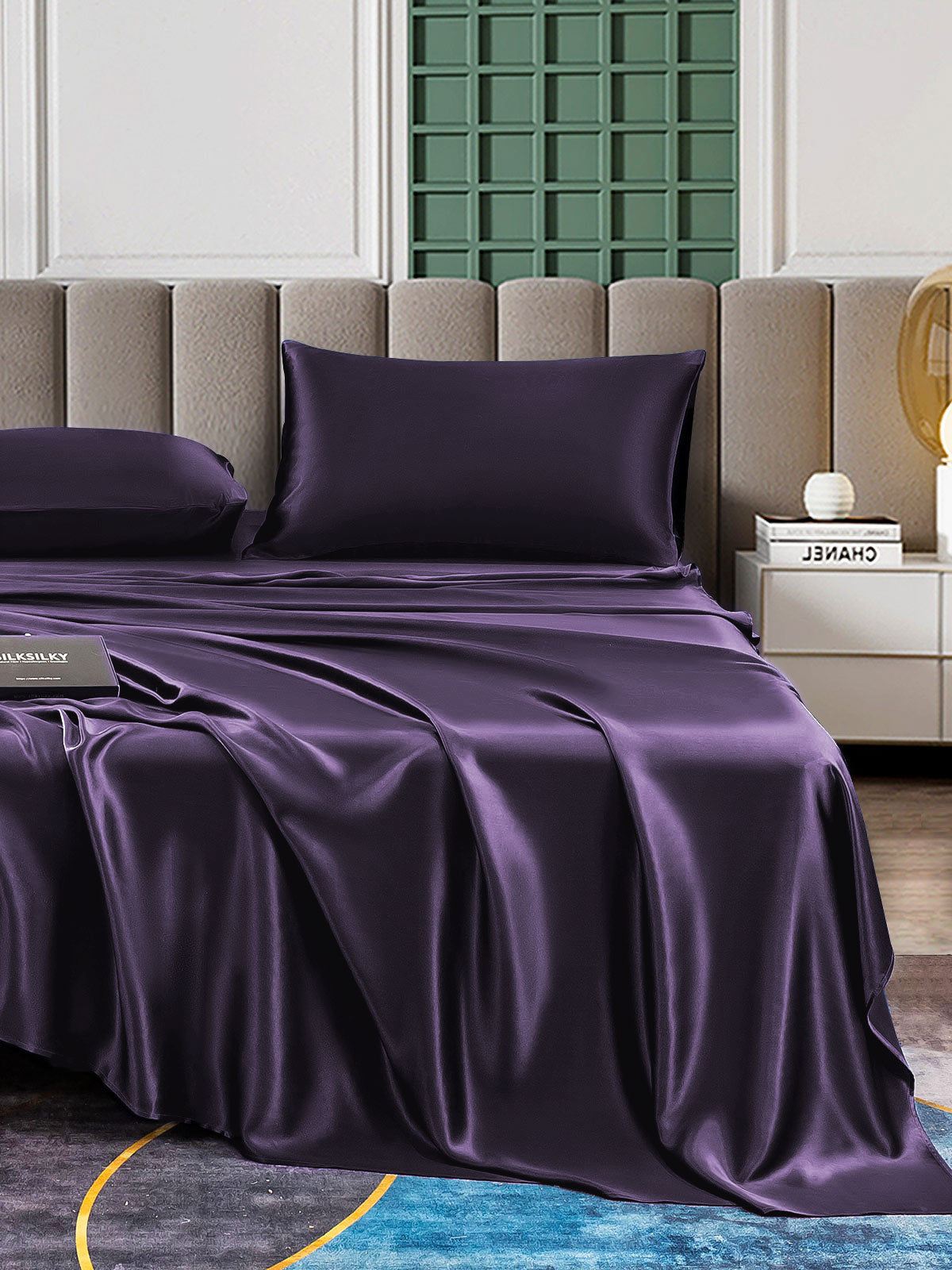 SilkSilky ES 25Momme Seda Pura Bedding Set MoradoOscuro 001