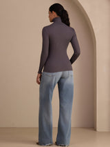 [Gris Oscuro] SilkSilky-ES Long Sleeve Turtle Neck Camisetas de Mujer 002
