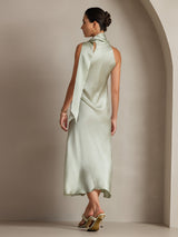 [Verde Claro] SilkSilky-ES Sleeveless Halter Vestido 002