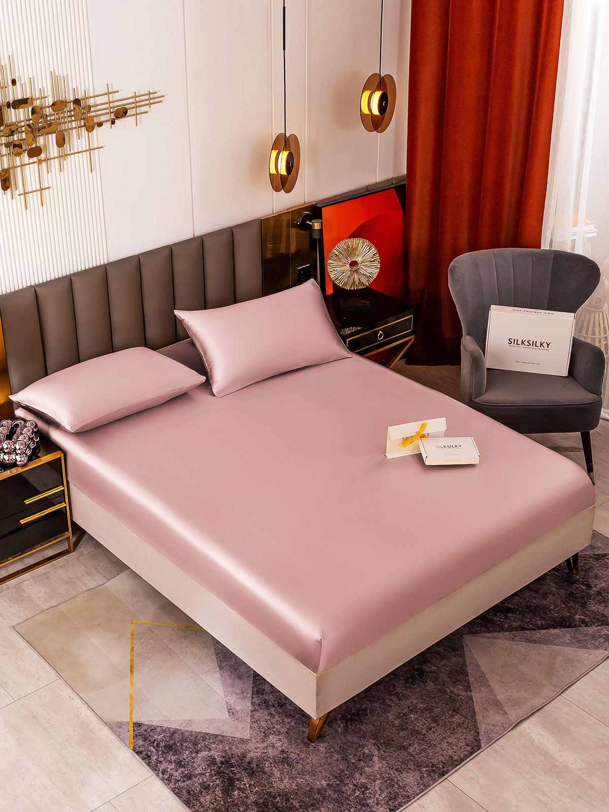 [Malva Pálido] SilkSilky-ES 19Momme Seda Pura Bedding Set 001