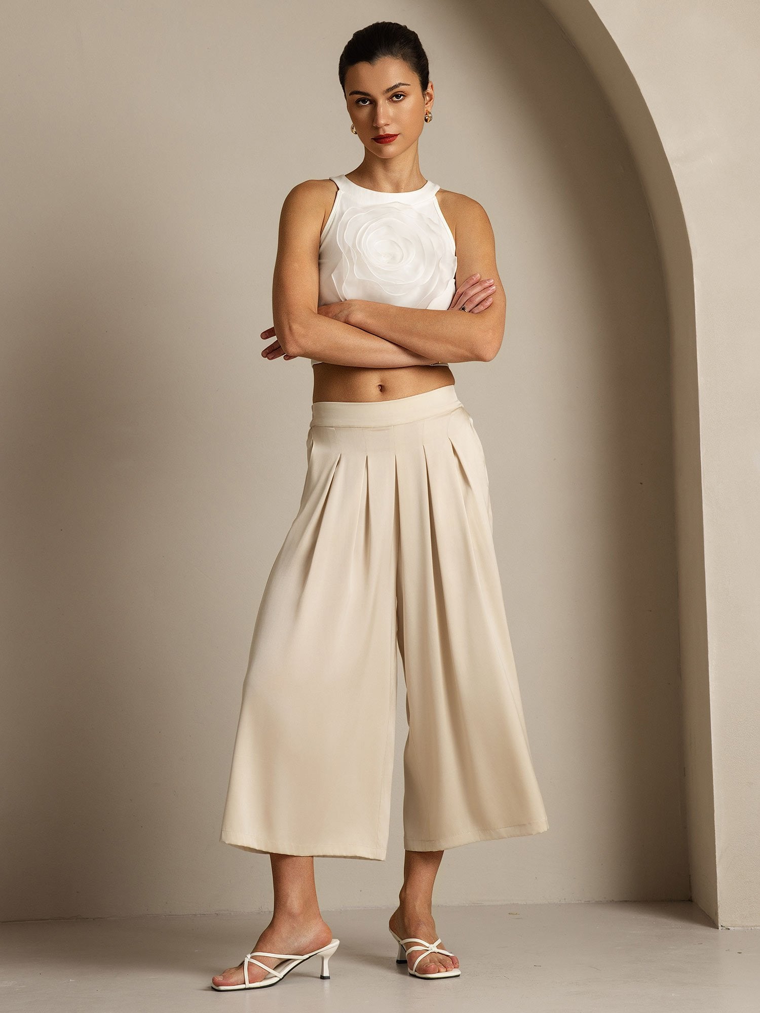 [Beige] SilkSilky-ES 19Momme Seda Womens Pants 008