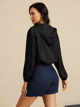 [Negro] SilkSilky-ES 18Momme Manga larga Cuello Alto Chaqueta de mujer 002