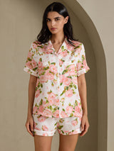 [Peonía Blanca] SilkSilky-ES Short Sleeve Notch Collar Pijamas de mujer 004