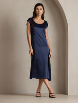 [Azul Oscuro] SilkSilky-ES Cap Sleeve Vestido 004