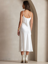 [Blanco] SilkSilky-ES Spaghetti Strap V Neck Vestido 002