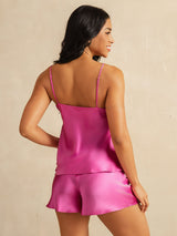 [Rosa Roja] SilkSilky-ES Spaghetti Strap V Neck Conjunto de tirantes 002