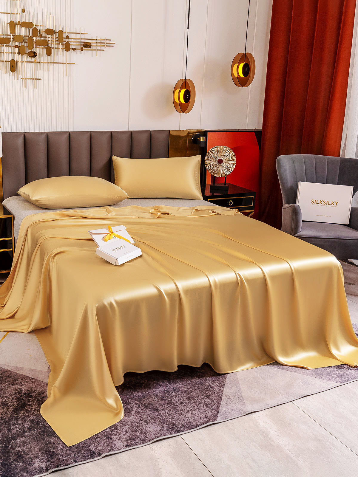[Champán] SilkSilky-ES 19Momme Juego de ropa de cama 004