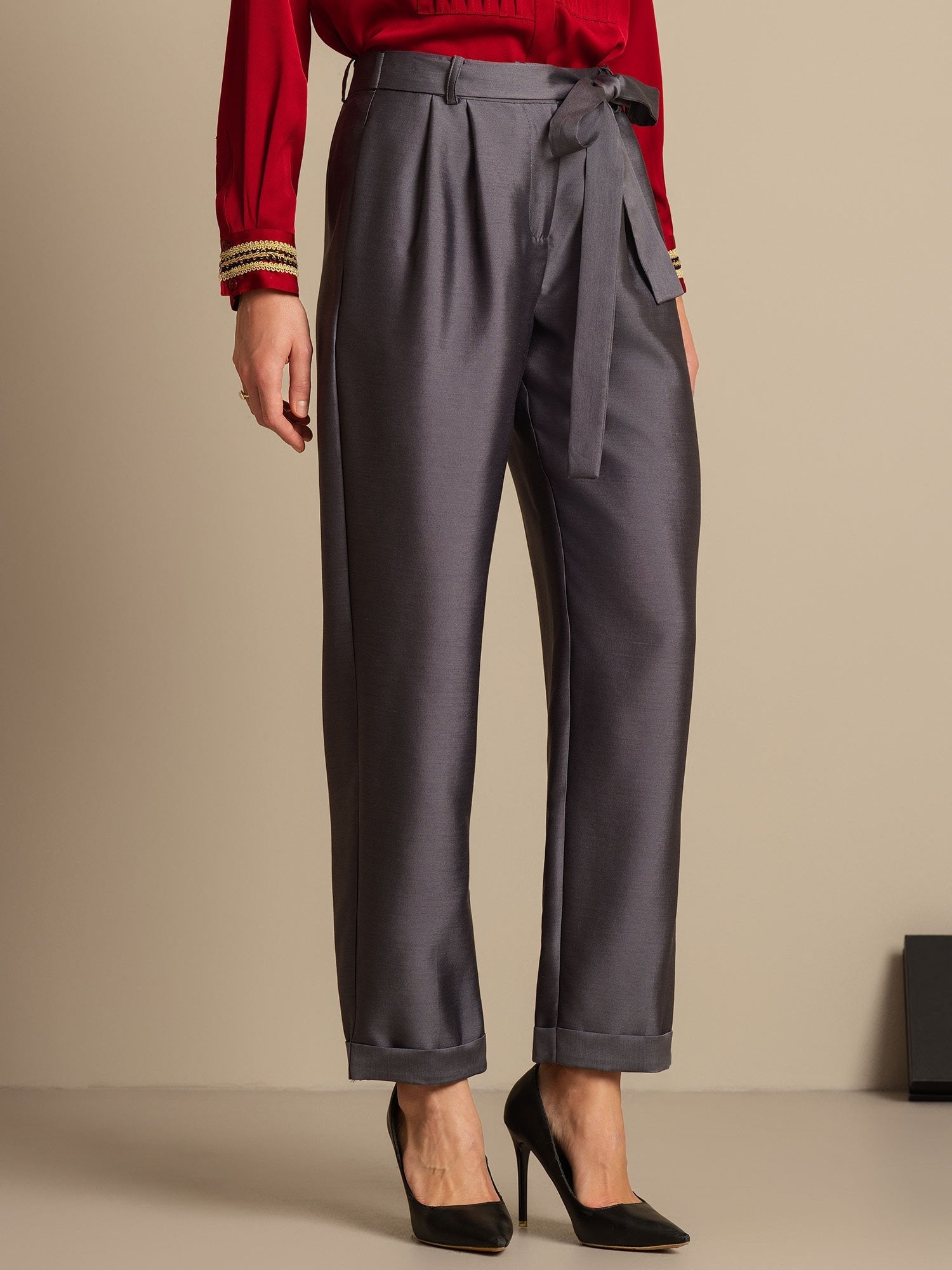 [Gris] SilkSilky-ES 32Momme Silk-Wool Blend Womens Pants 003,