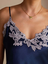 [Azul Oscuro] SilkSilky-ES Spaghetti Strap V Neck Top de tirantes 005