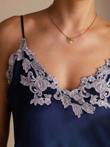 [Azul Oscuro] SilkSilky-ES Spaghetti Strap V Neck Top de tirantes 005