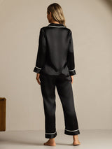 [Negro] SilkSilky-ES Long Sleeve Lapel Collar Pijamas de mujer 002