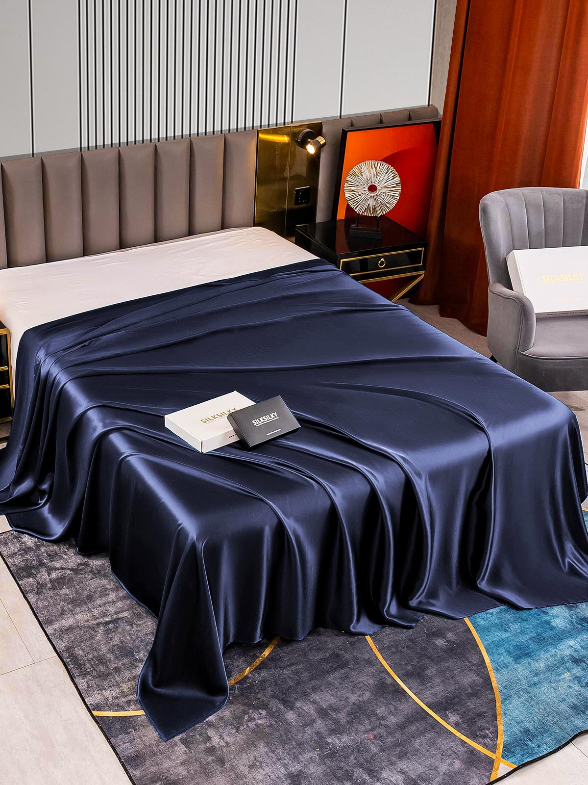 [Azul Oscuro] SilkSilky-ES 22Momme Seda Pura Sheet 002