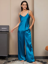 [Azul Real] SilkSilky-ES Spalline Sottili Cuello en V Conjunto de tirantes 004