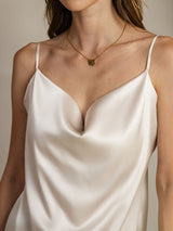 [Gris Claro] SilkSilky-ES Spaghetti Strap Cowl Neck Top de tirantes 005