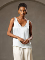 [Azul Claro] SilkSilky-ES Sleeveless V Neck Top de tirantes 006