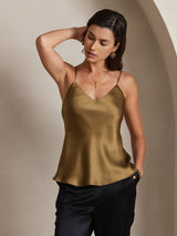 [Café] SilkSilky-ES Spaghetti Strap V Neck Top de tirantes 001