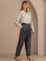 [Flor de Salvia] SilkSilky-ES Long Sleeve Lapel Collar Blusa 007