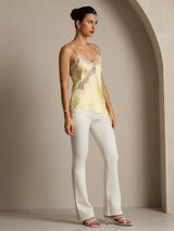 [Amarillo Claro] SilkSilky-ES Spaghetti Strap V Neck Top de tirantes 009