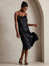 [Negro] SilkSilky-ES Spaghetti Strap Vestido 006