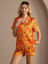 [Perro Naranja] SilkSilky-ES Short Sleeve Lapel Collar Pijamas de mujer 004