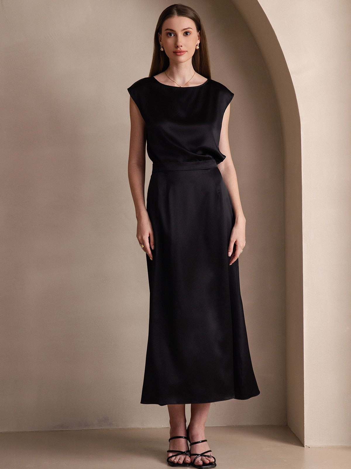 [Negro] SilkSilky-ES 19Momme Seda Skirt 001