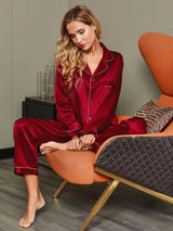 [Vino] SilkSilky-ES Long Sleeve Lapel Collar Pijamas de mujer 008