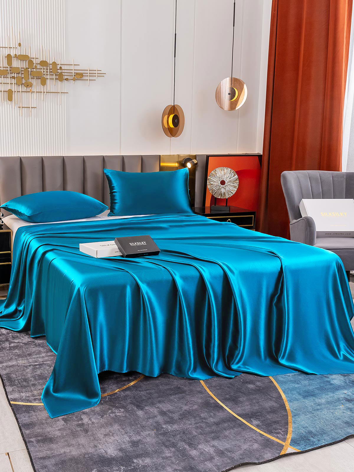 [Azul Real] SilkSilky-ES 19Momme Juego de ropa de cama 003