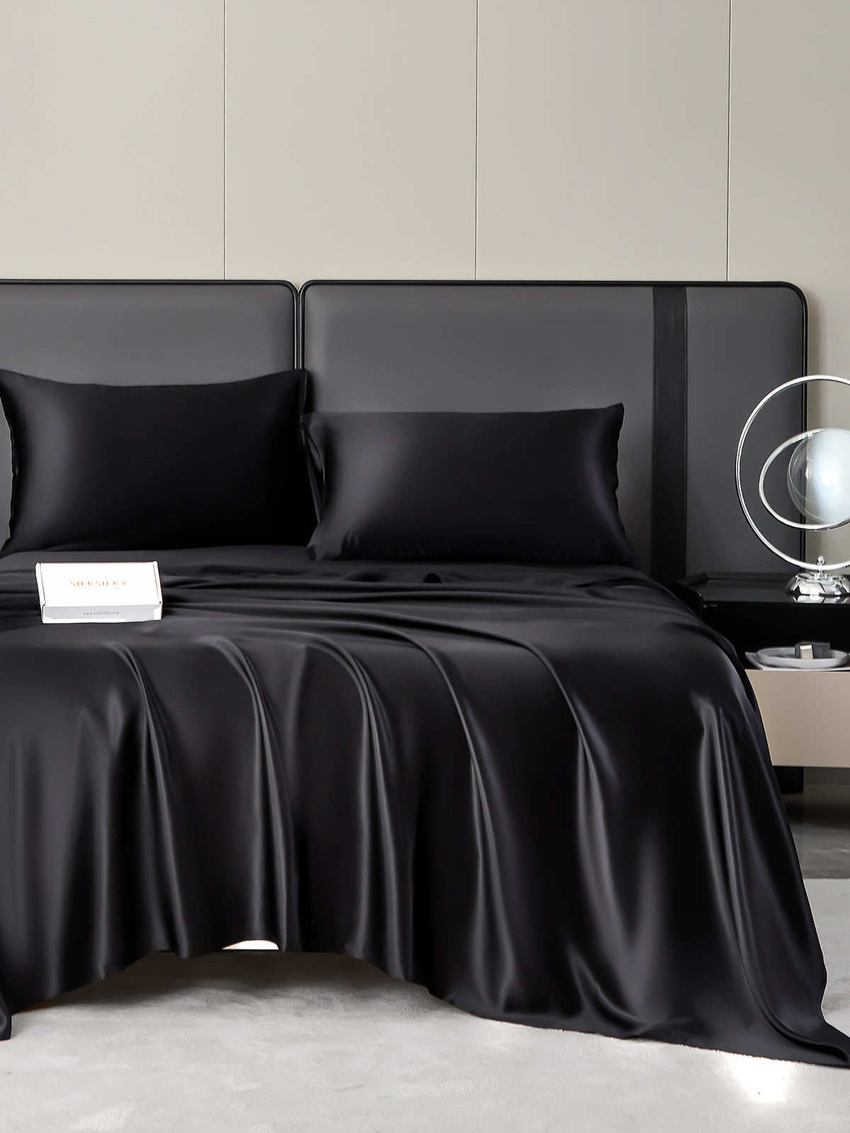 [Negro] SilkSilky-ES 19Momme Seda Pura Bedding Set 001