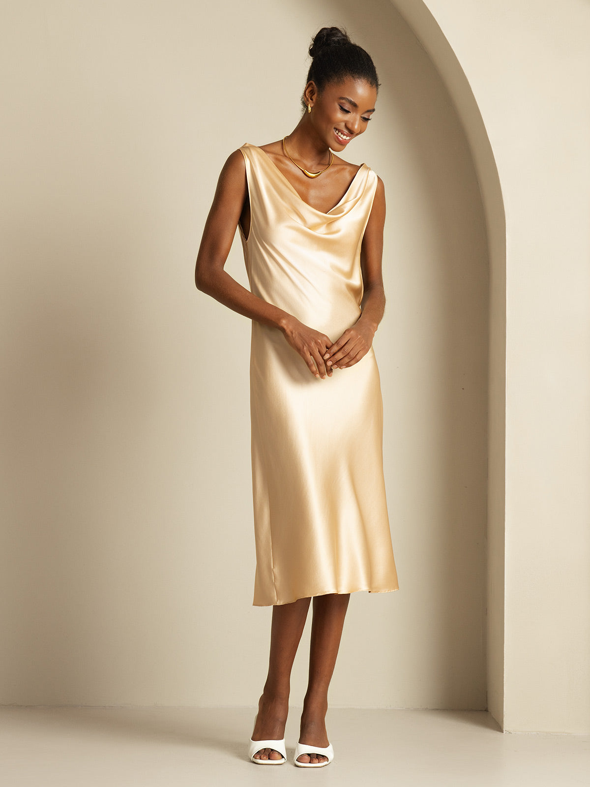 [Champán] SilkSilky-ES 19Momme Seda Dress 008