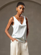 [Azul Claro] SilkSilky-ES Sleeveless V Neck Top de tirantes 005