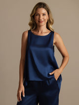 [Azul Oscuro] SilkSilky-ES Sleeveless Pijamas de mujer 004