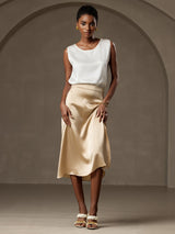 [Blanco] SilkSilky-ES Sleeveless Round Neck Top de tirantes 006