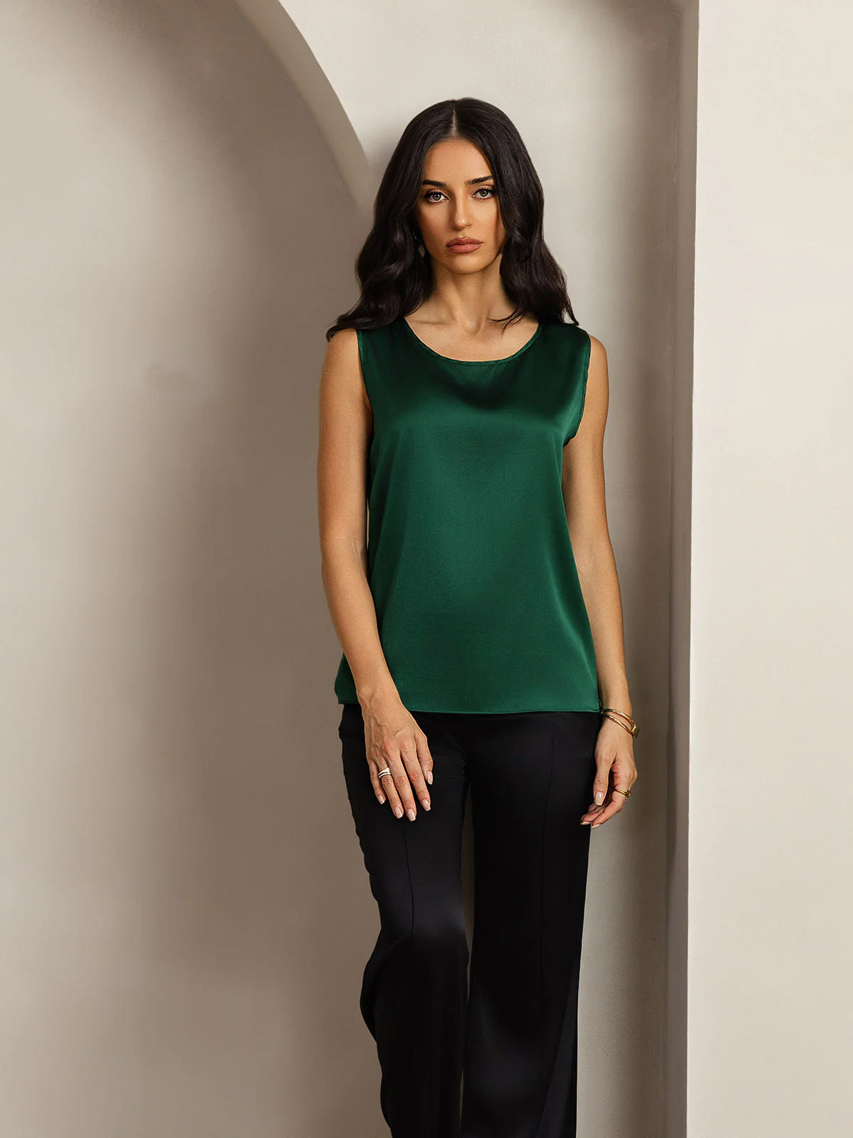 [Verde Oscuro] SilkSilky-ES 19Momme Seda Camisoles 004