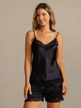 [Negro] SilkSilky-ES Spaghetti Strap V Neck Conjunto de tirantes 003