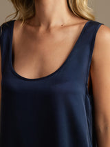 [Azul Oscuro] SilkSilky-ES 19Momme Sin mangas Escote Cuchara Pijamas de mujer 004