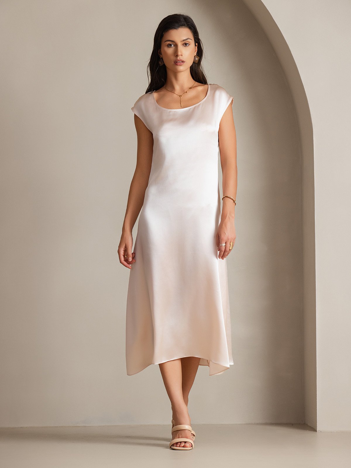 [Rosa] SilkSilky-ES 19Momme Seda Dress 001