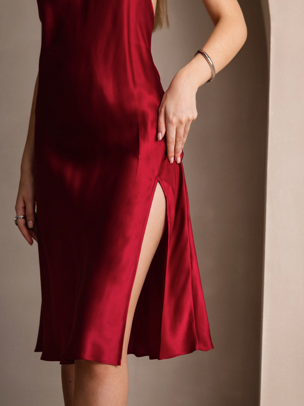 [Vino] SilkSilky-ES Seda Pura Sin mangas Round Neck Vestido 004