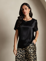 [Multi] SilkSilky-ES Seda Pura Manga corta Round Neck Pijamas de mujer 005
