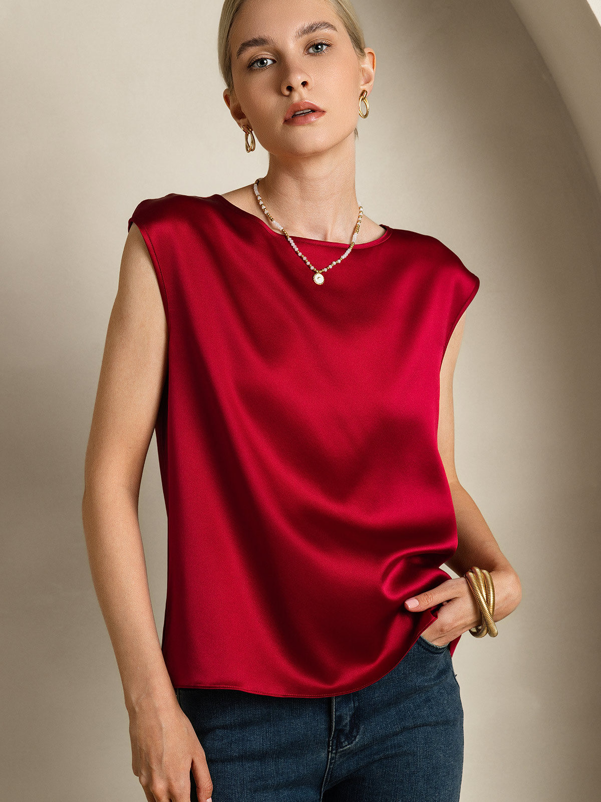 [Vino] SilkSilky-ES 19Momme Seda Womens T-Shirt 003