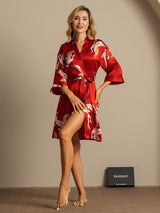 [Rojo Oscuro] SilkSilky-ES 3/4 Sleeve Bata de mujer 008